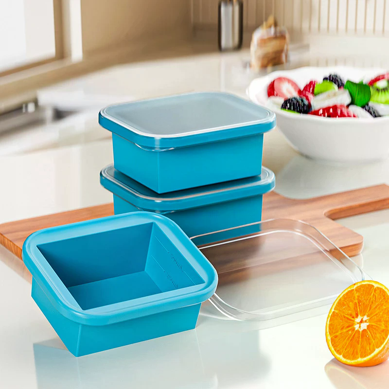 Food Storage Prep Containers - Silicone Freezing Tray With Plastic Lid