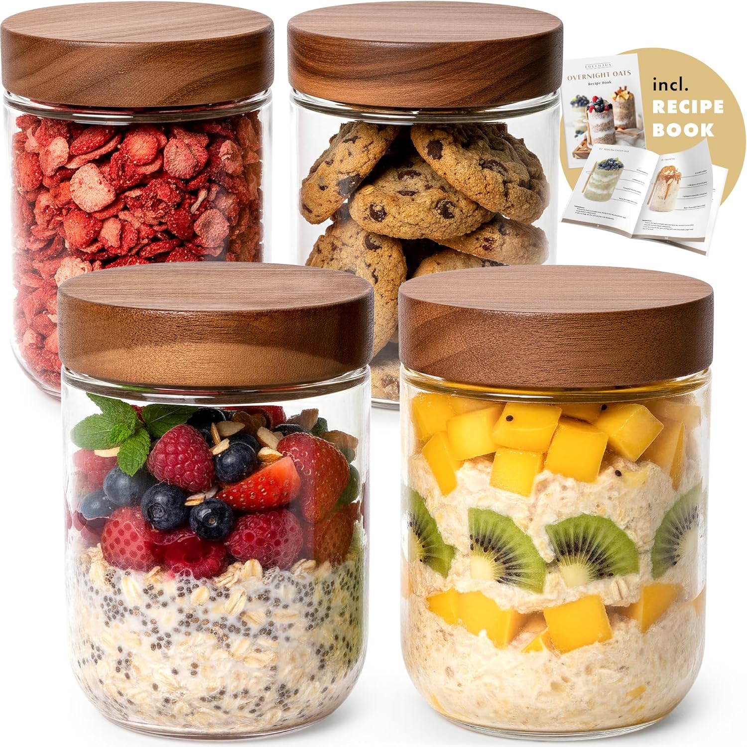 Food Storage Prep Containers - Overnight Oats Containers with Lids Acacia