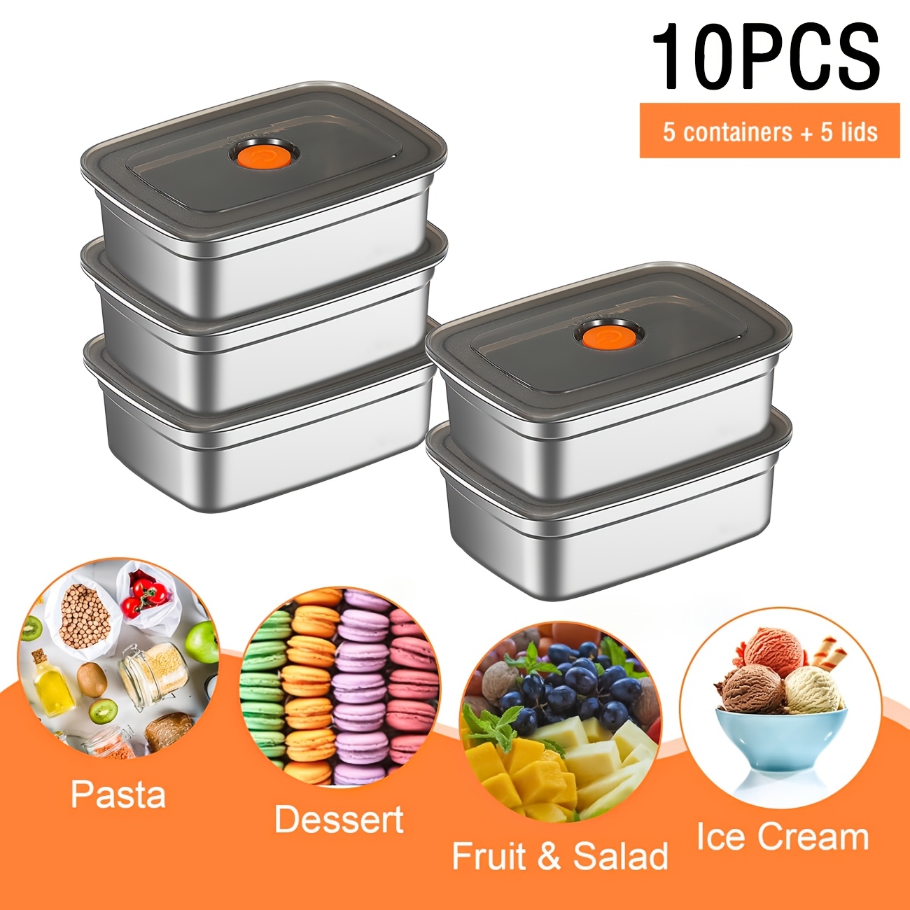 Food Storage Safe - 10-Piece Stainless Steel Food Storage Containers