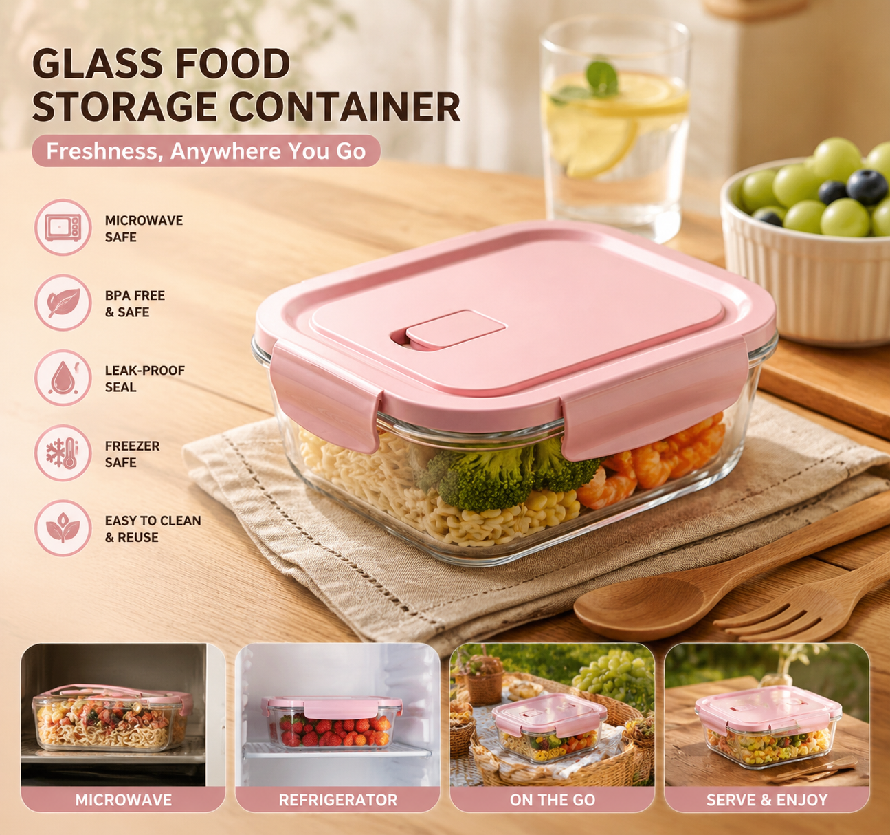 Food Storage Prep Containers - High Borosilicate Glass Food Storage Container
