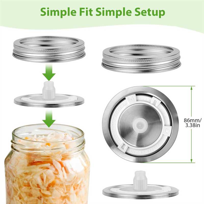 Mason Jar Wide Mouth - 4 Stainless Steel Fermentation Lids For