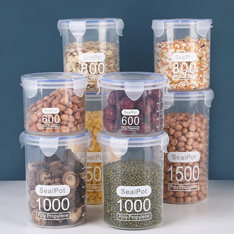 Airtight Cereal Jar - 1-4PCS Sealed Jars With Scale Grain