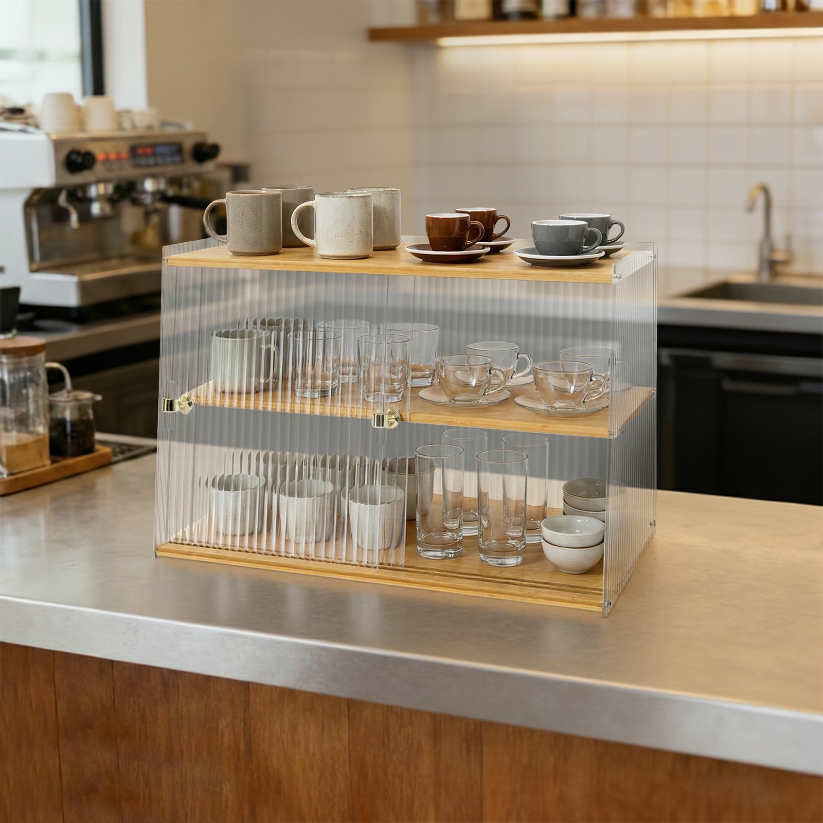 Cup Storage Rack, Bamboo Sideb - Food Storage In Cabinets ulasan dan harga