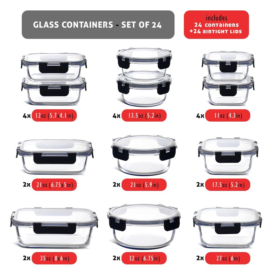 48pc Glass Storage Containers  - Food Storage Prep Containers ulasan dan harga