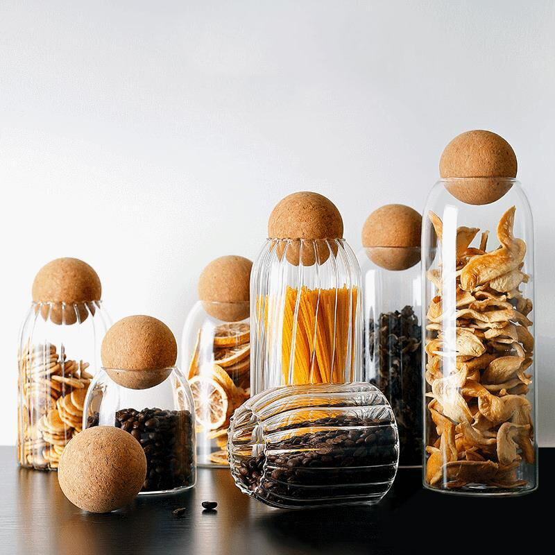 storage glass jar with wooden  - Airtight Cereal Jar ulasan dan harga