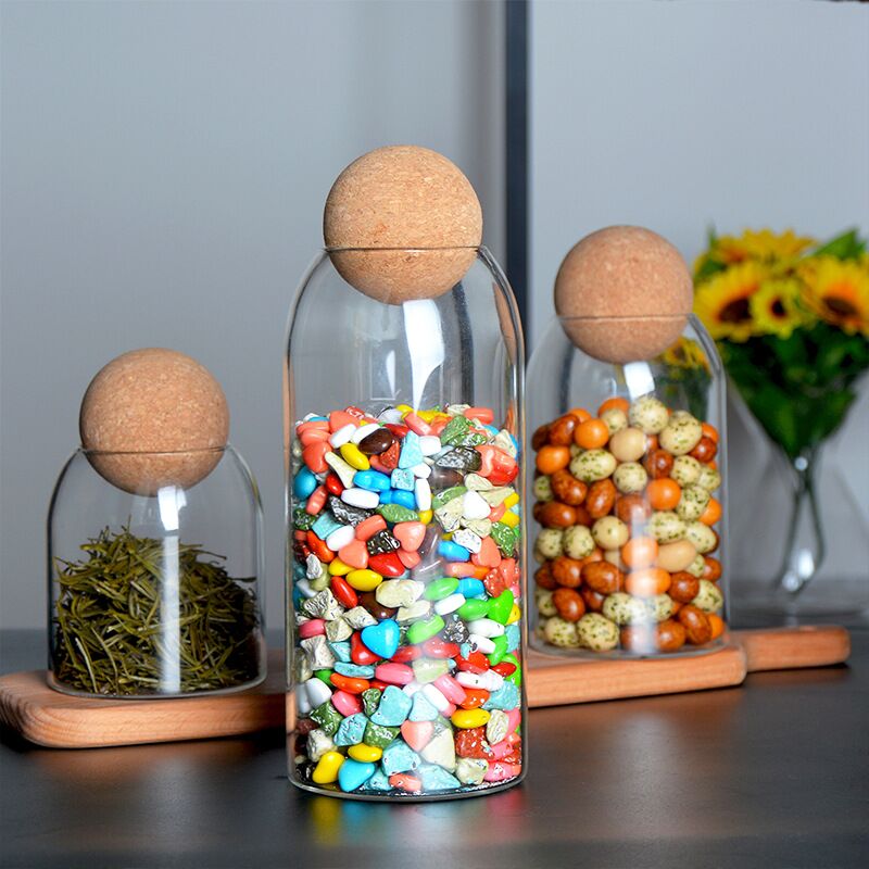 storage glass jar with wooden  - Airtight Cereal Jar ulasan dan harga