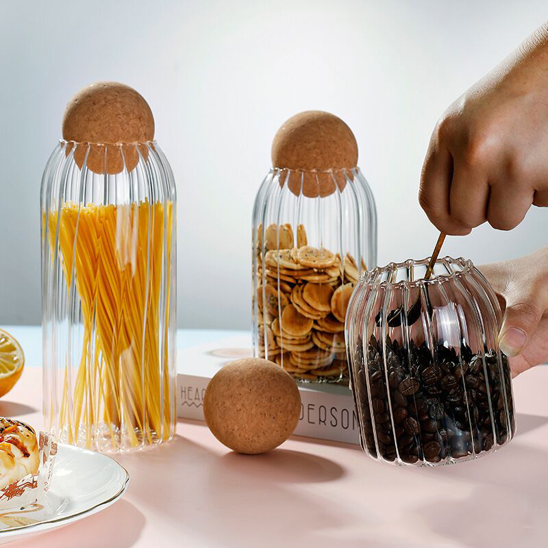 storage glass jar with wooden  - Airtight Cereal Jar ulasan dan harga