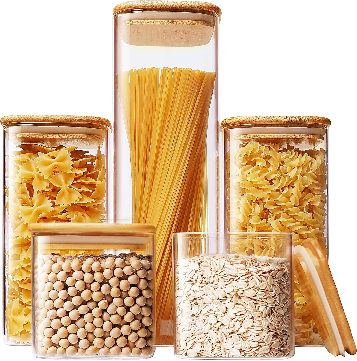 Square Glass Jars with Bamboo  - Set Food Storage ulasan dan harga
