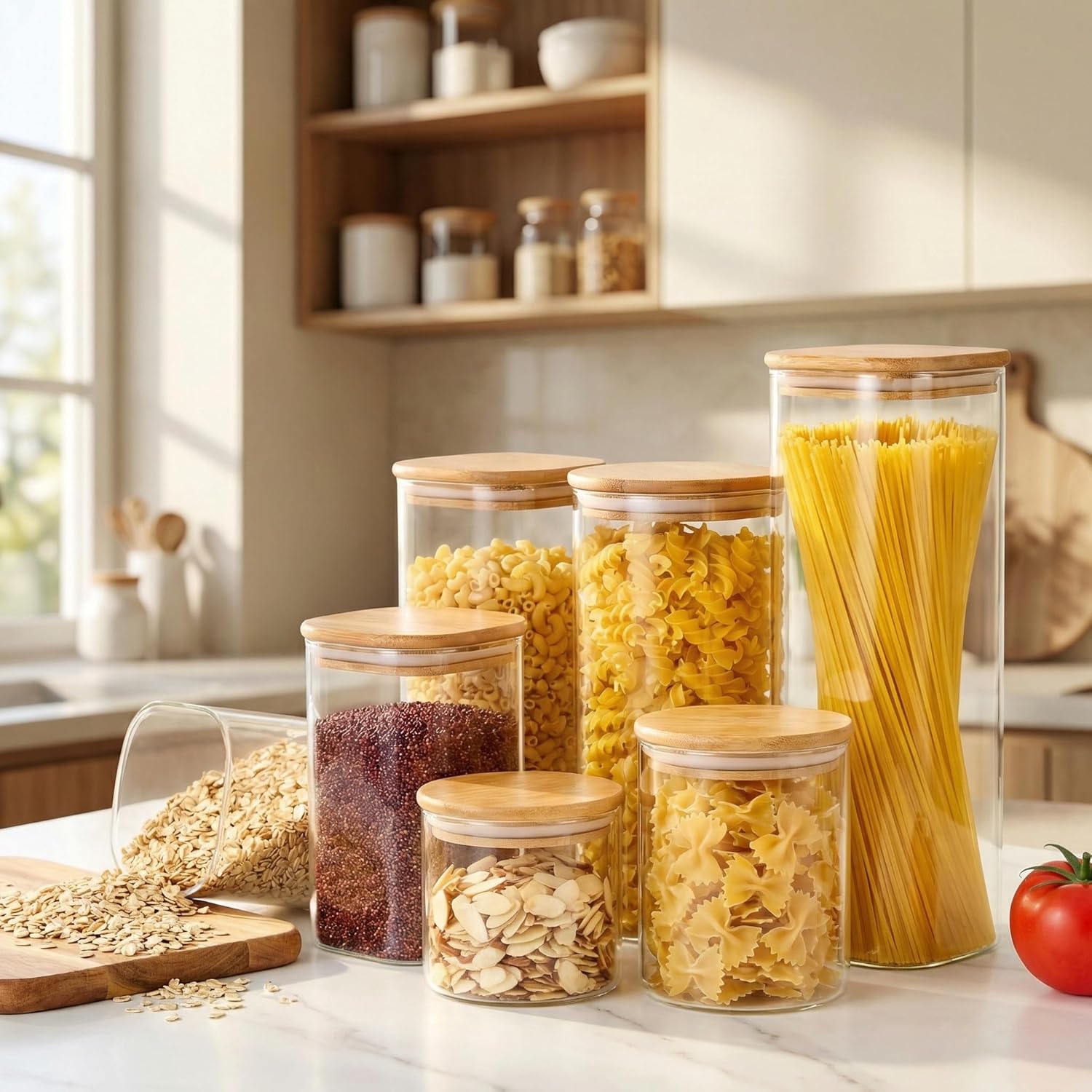 Square Glass Jars with Bamboo  - Set Food Storage ulasan dan harga