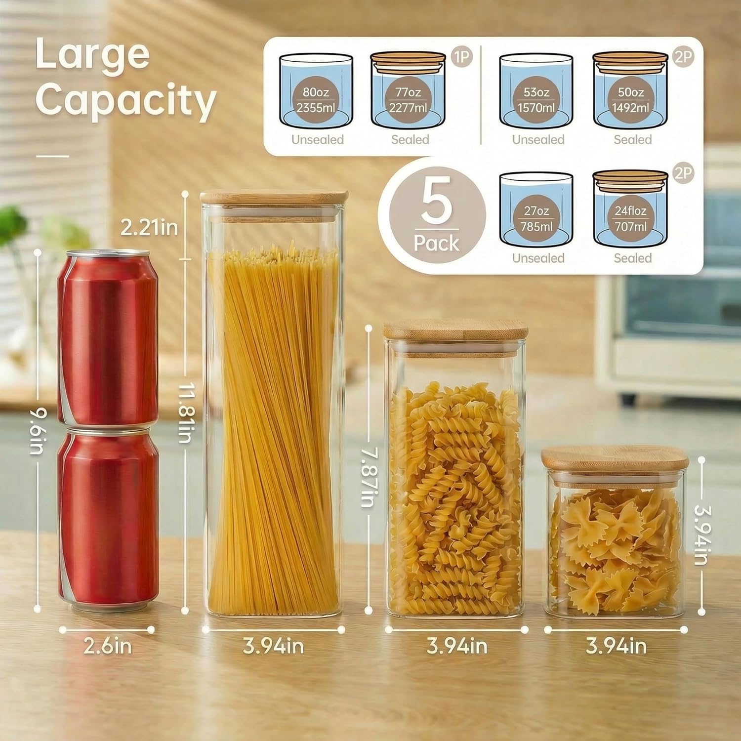 Square Glass Jars with Bamboo  - Set Food Storage ulasan dan harga