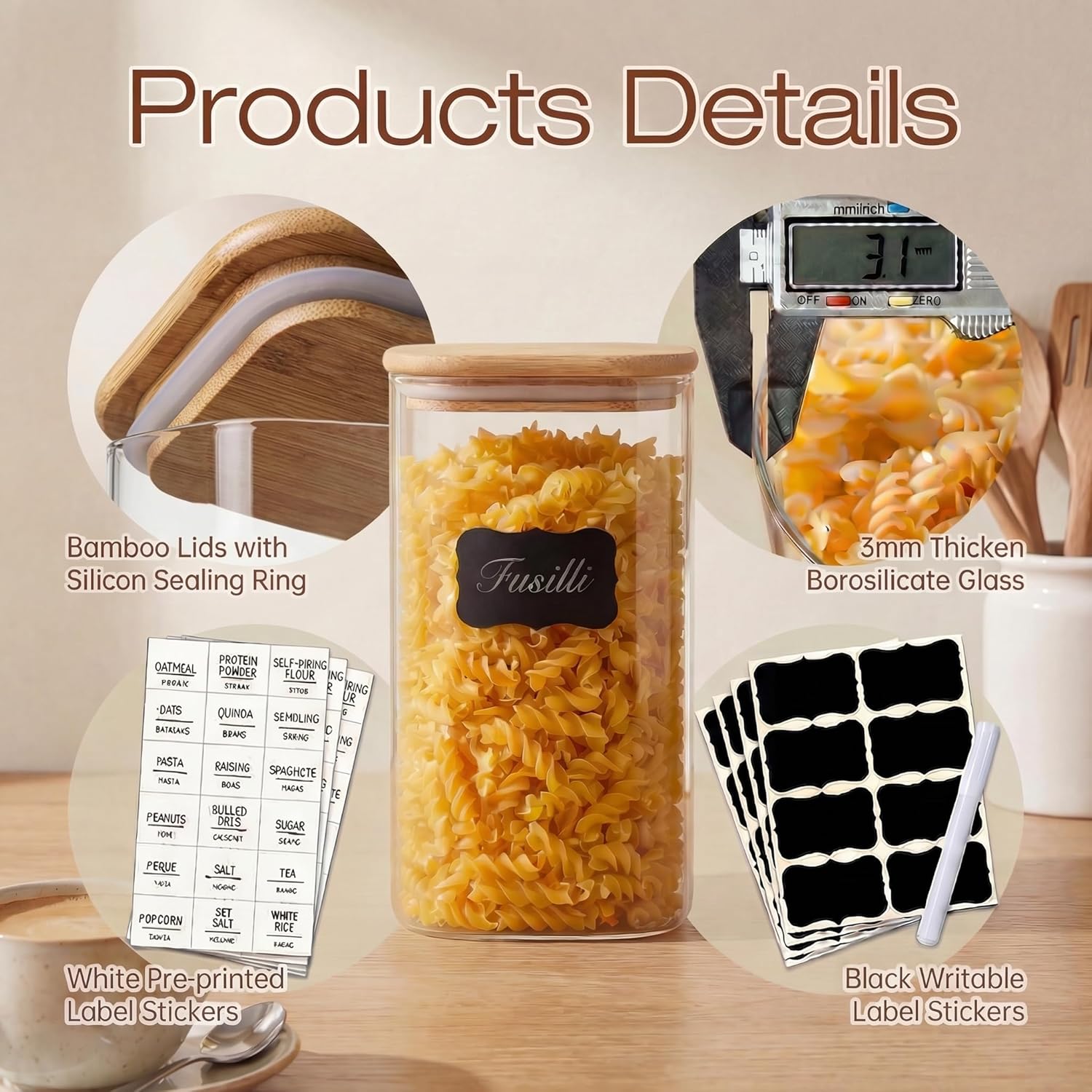 Square Glass Jars with Bamboo  - Set Food Storage ulasan dan harga