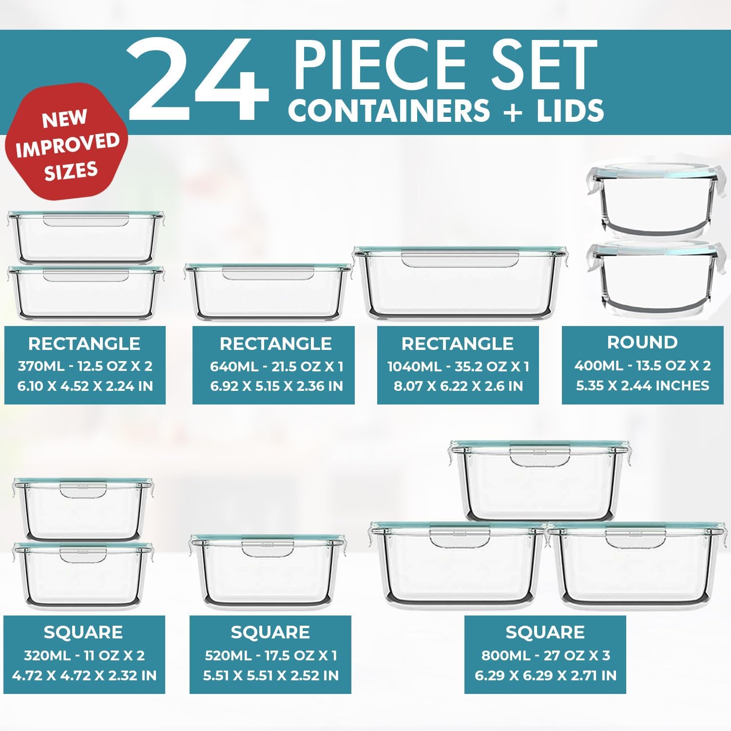 24 Pc Airtight Glass Food Stor - Food Storage Safe ulasan dan harga