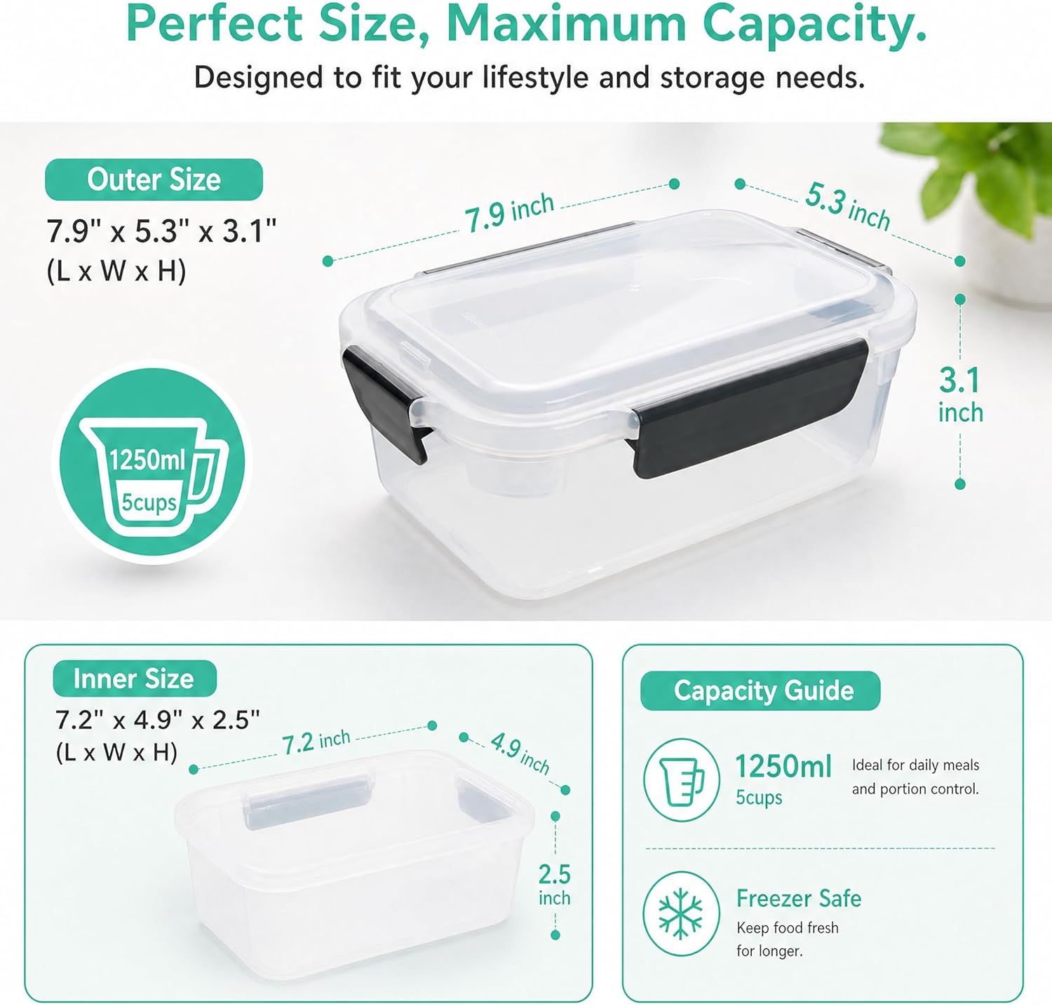 5 Cup Plastic Food Storage Con - Food Storage Prep Containers ulasan dan harga