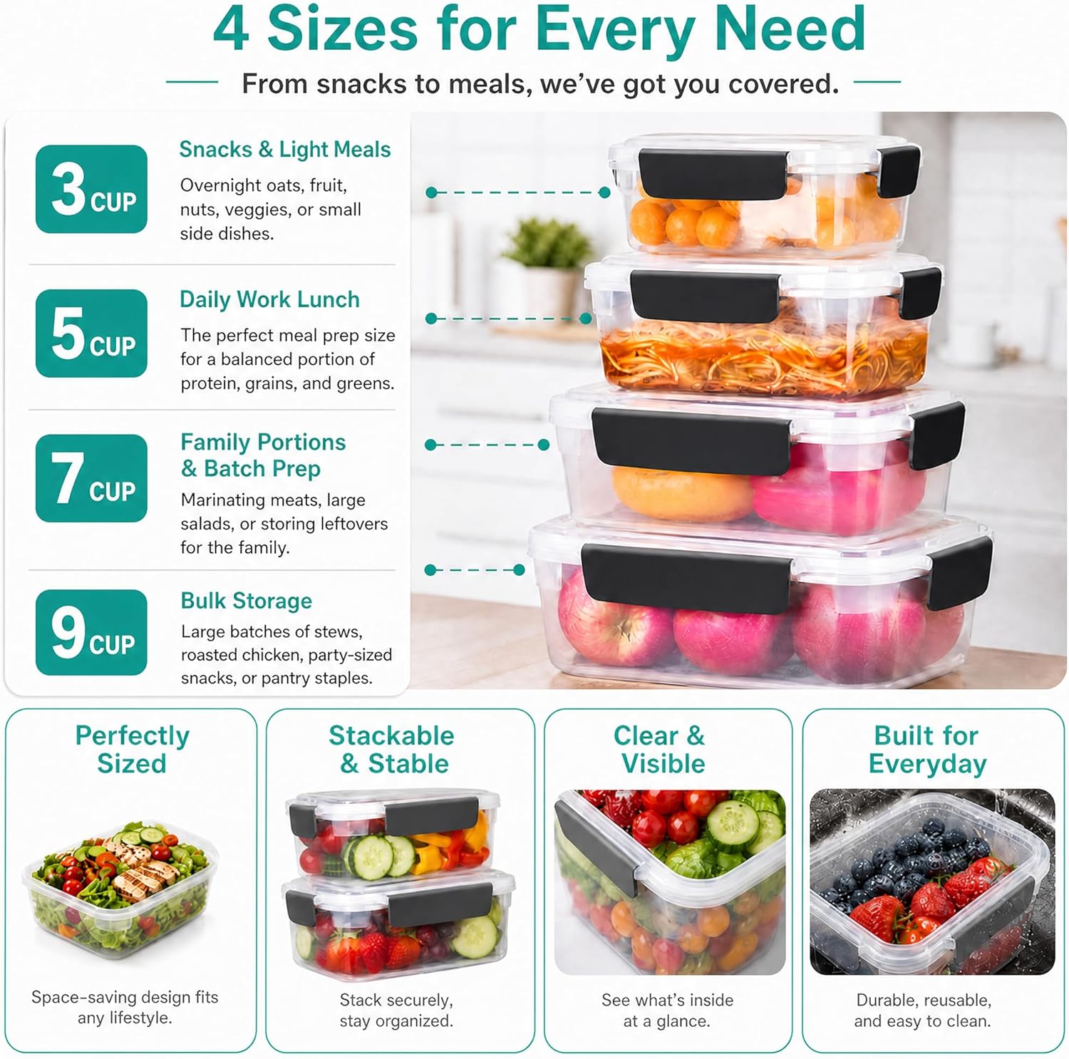 5 Cup Plastic Food Storage Con - Food Storage Prep Containers ulasan dan harga