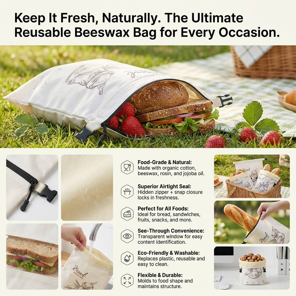 Reusable Beeswax Bread Bag wit - Food Storage Reusable Bags ulasan dan harga