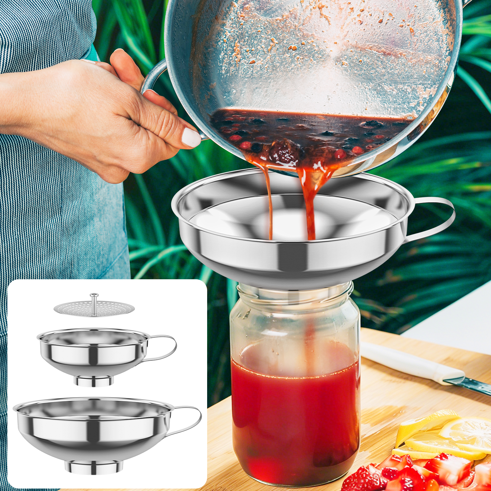 3Pack Canning Funnel with Stra - Mason Jar Wide Mouth ulasan dan harga