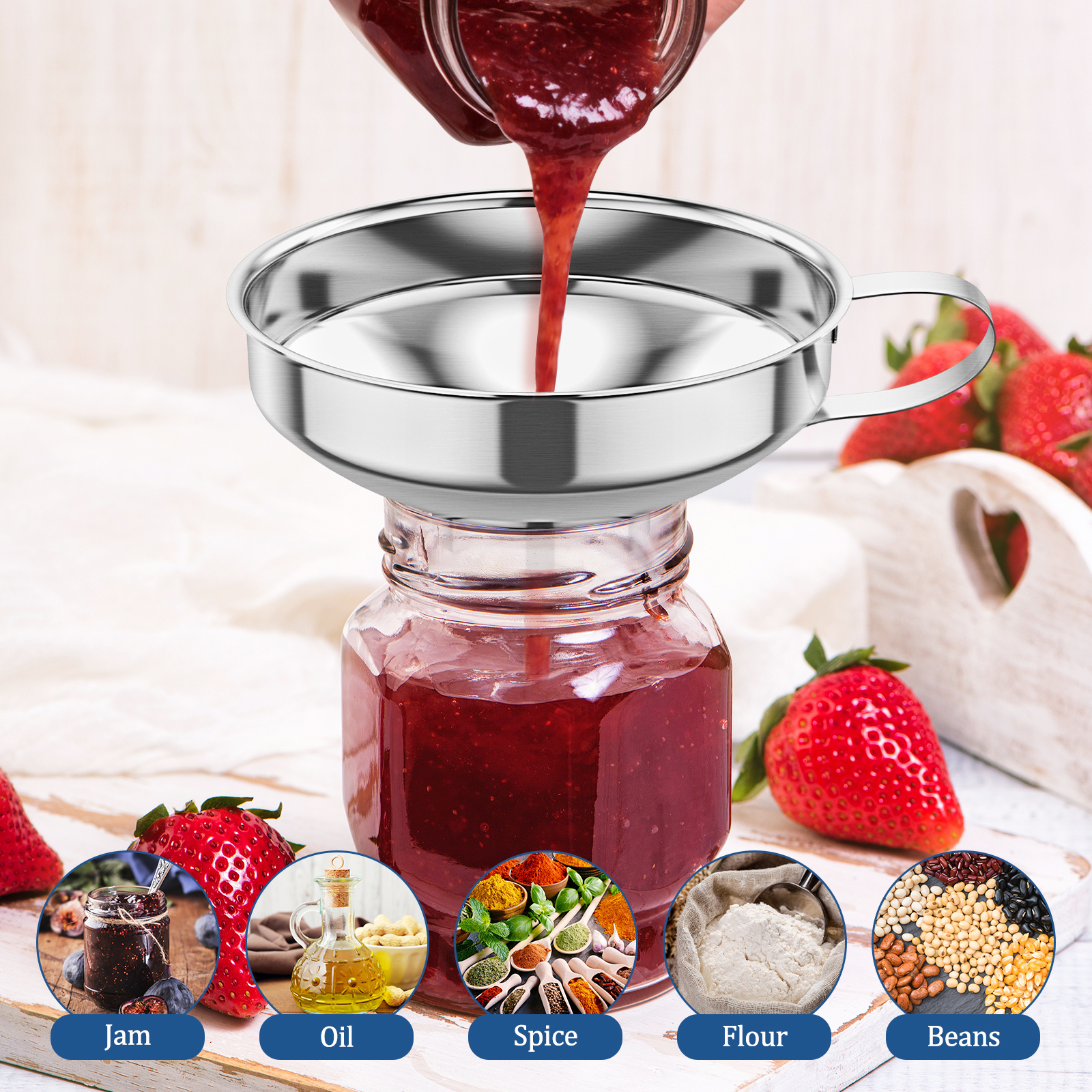 3Pack Canning Funnel with Stra - Mason Jar Wide Mouth ulasan dan harga