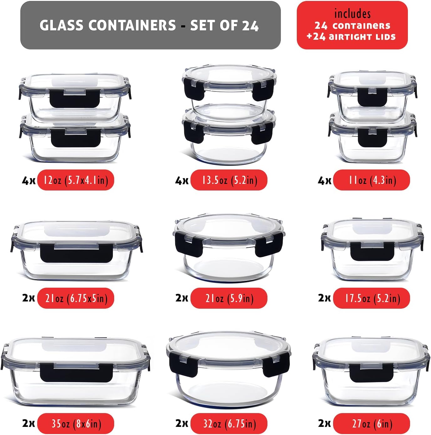 48-Piece Glass Food Storage Co - Food Storage Safe ulasan dan harga