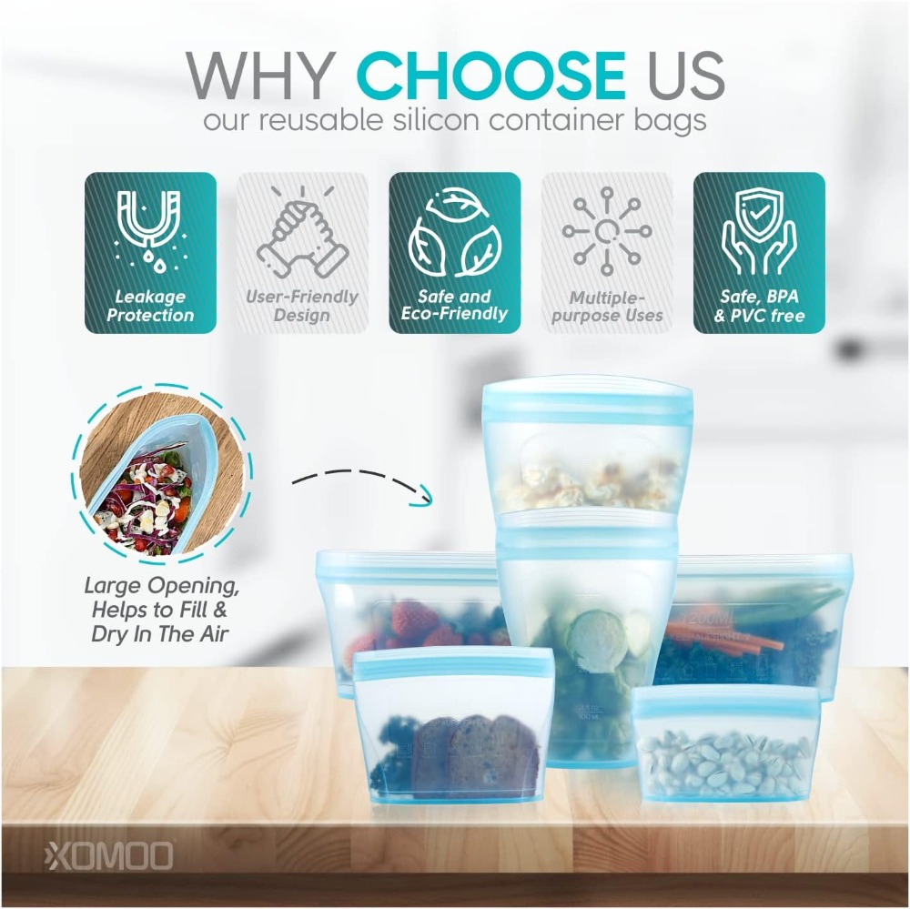 6 Pcs Reusable Silicone Food B - Food Storage Reusable Bags ulasan dan harga