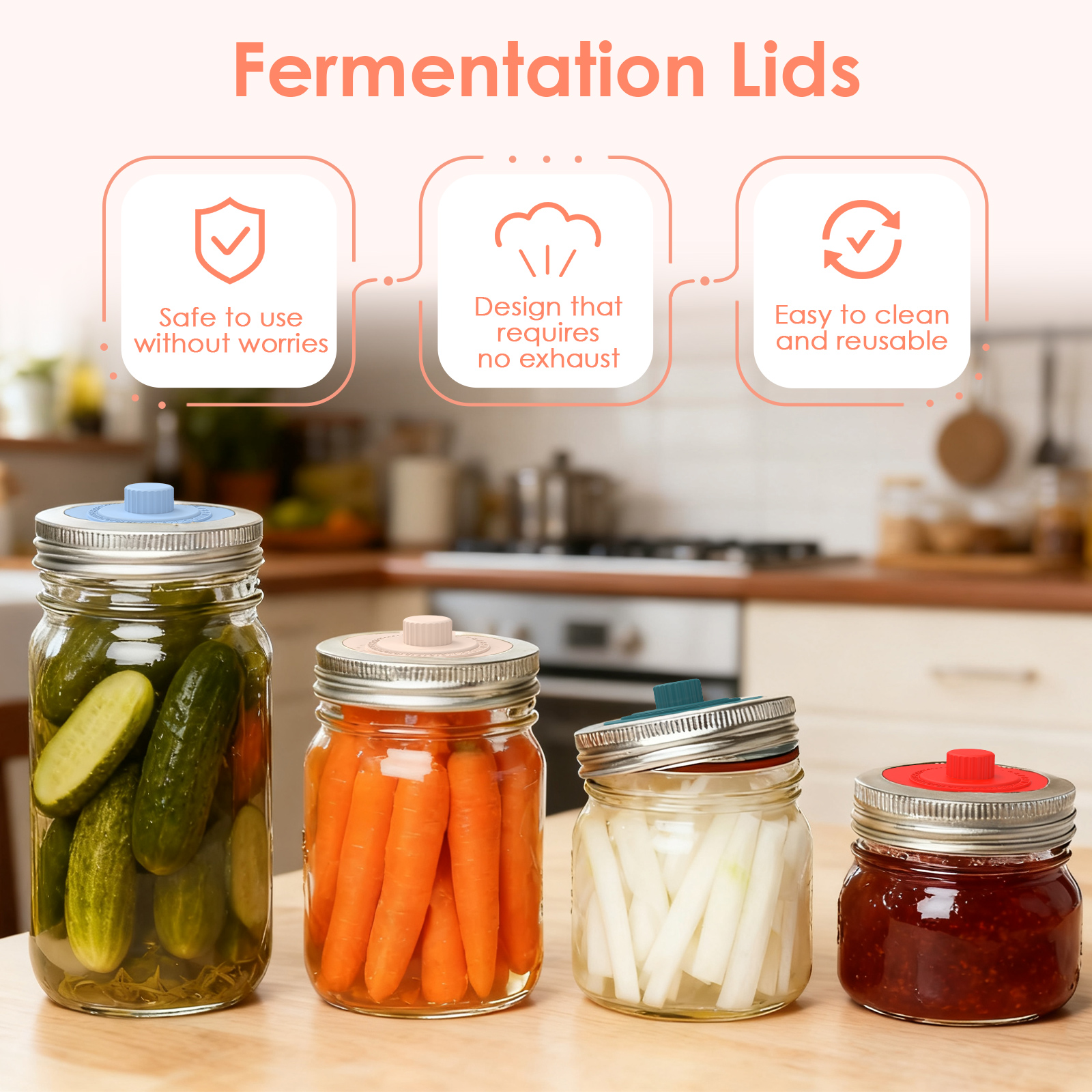 4 Pcs Silicone Fermentation Li - Mason Jar Wide Mouth ulasan dan harga