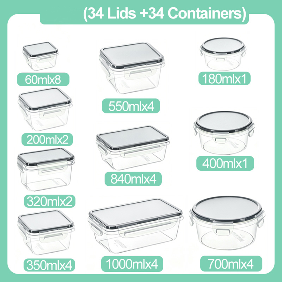 34PCS-Assorted Size Airtight F - Food Storage Prep Containers ulasan dan harga